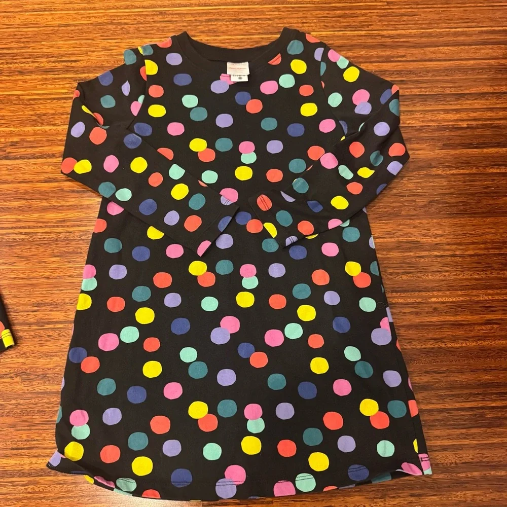 Hanna Andersson long sleeve Tshirt dress size 120 6/7 EUC black with polka dots